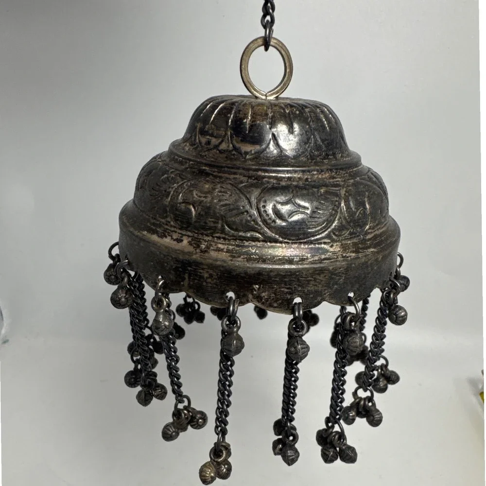 Vintage Indian Chhatra Bell Pendant Tribal Kuchi Boho Tassel with Ghungroo Bells